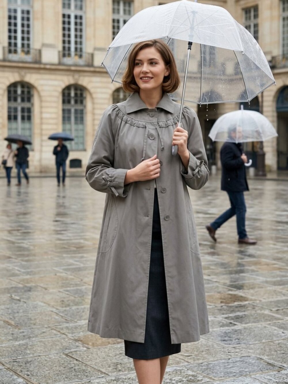 Vintage Nordstrom Town Square Grey Longline Rain Trench Coat